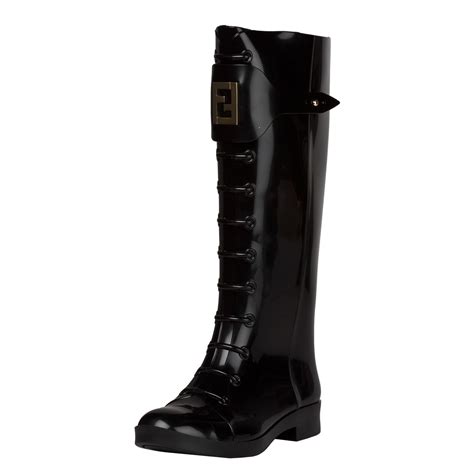 fendi thigh high boots flat|Fendi lace up rain boots.